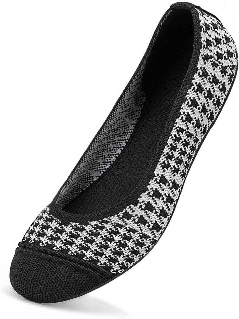 Women’s Black White Ballet Knit Round Toe Slip On Comfort Soft Flat Shoes - Picture 6 of 6